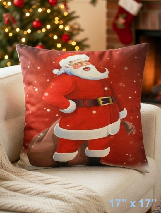 Santa Claus Print Cushion W/ Filler